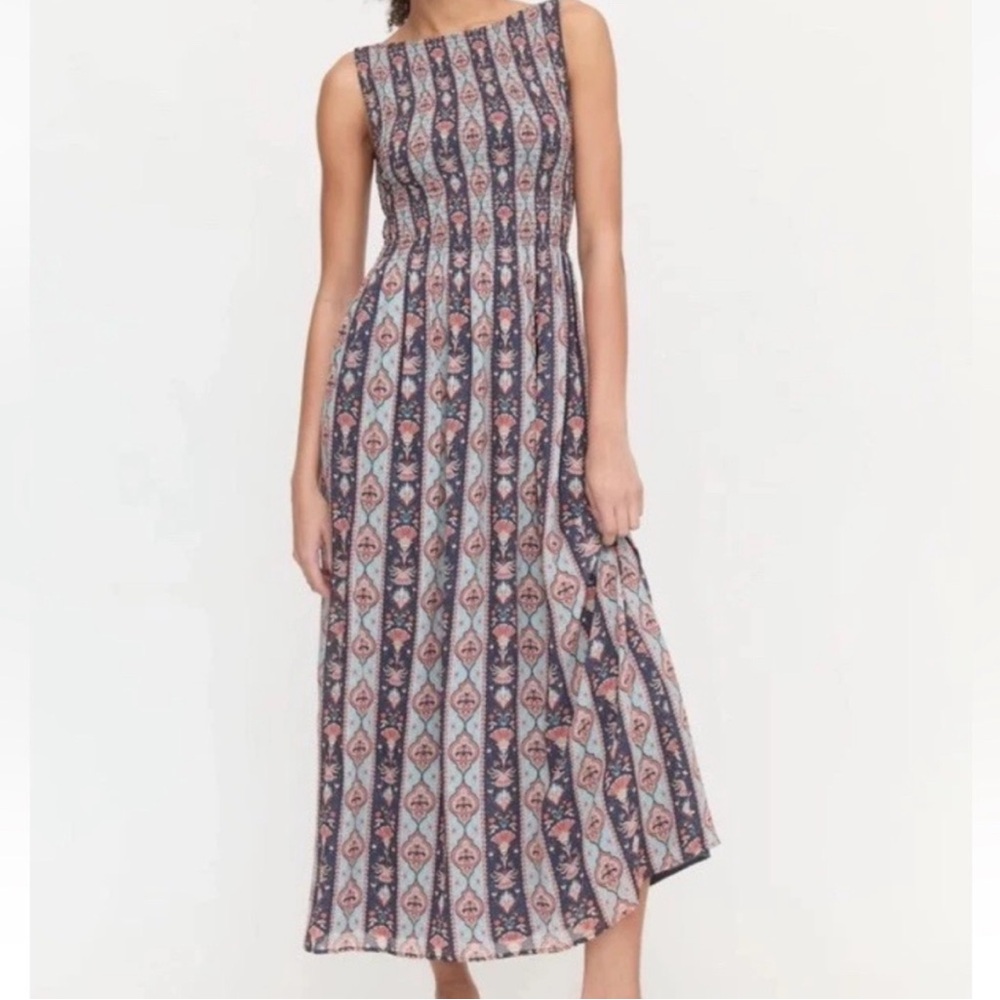 Hill House Navy and Blush Patterned Sleeveless Maxi Dress